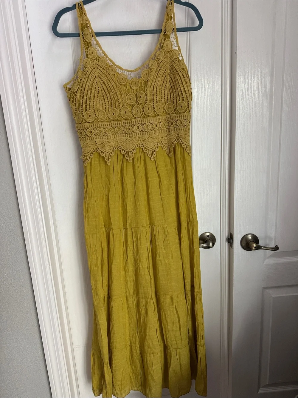 J Gee Crochet Bodice Mustard Maxi Dress